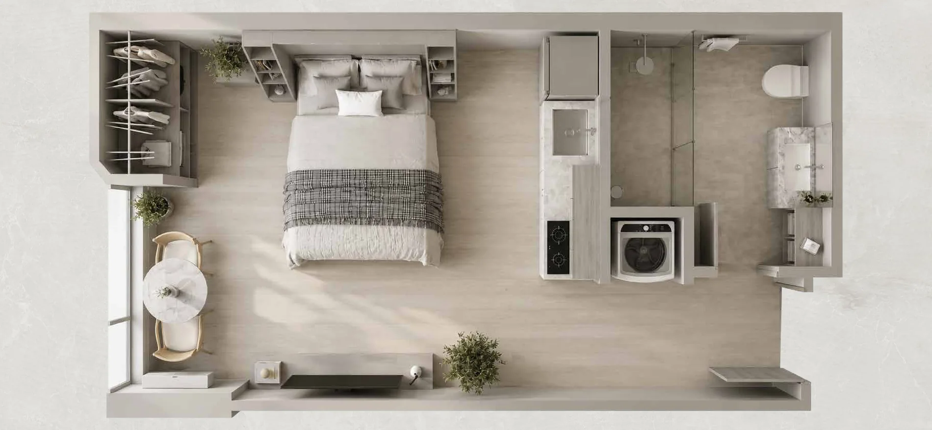 Planta del modelo con la cama abierta